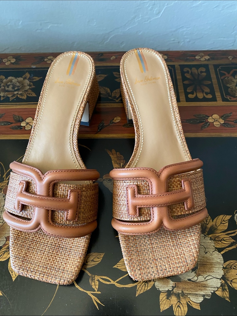 Sam Edelman Woven Straw Slide Heels in Tan - Picture 2 of 9